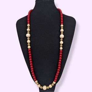 (2/$20) Vintage Red & Wood Beaded Necklace